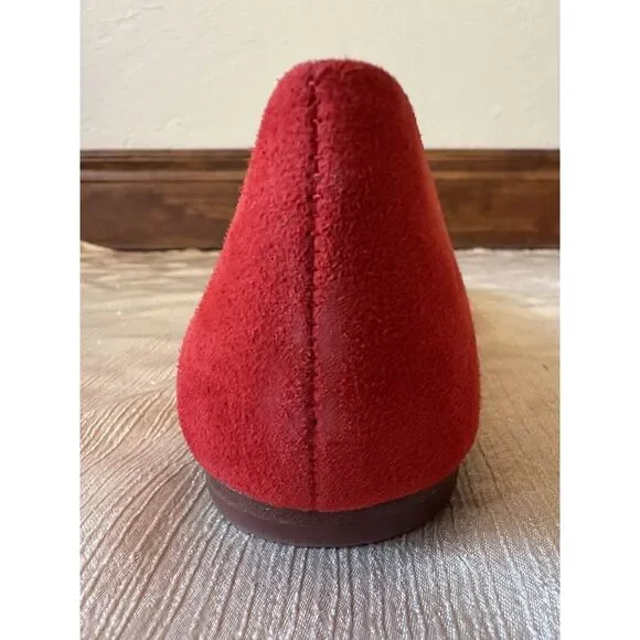 NEW ish Tory Burch Georgia Square Toe Silk Suede Triple Red Ballet Flat Sz 9 Box - Picture 9 of 16